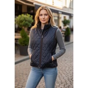 Dressbarn Women's Blue‎ Quilted Vest Faux Fur Quilted Size Small NWT